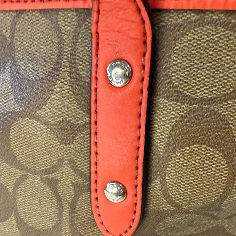 Coach Brown and Coral 🪸 Signature Tote Bag